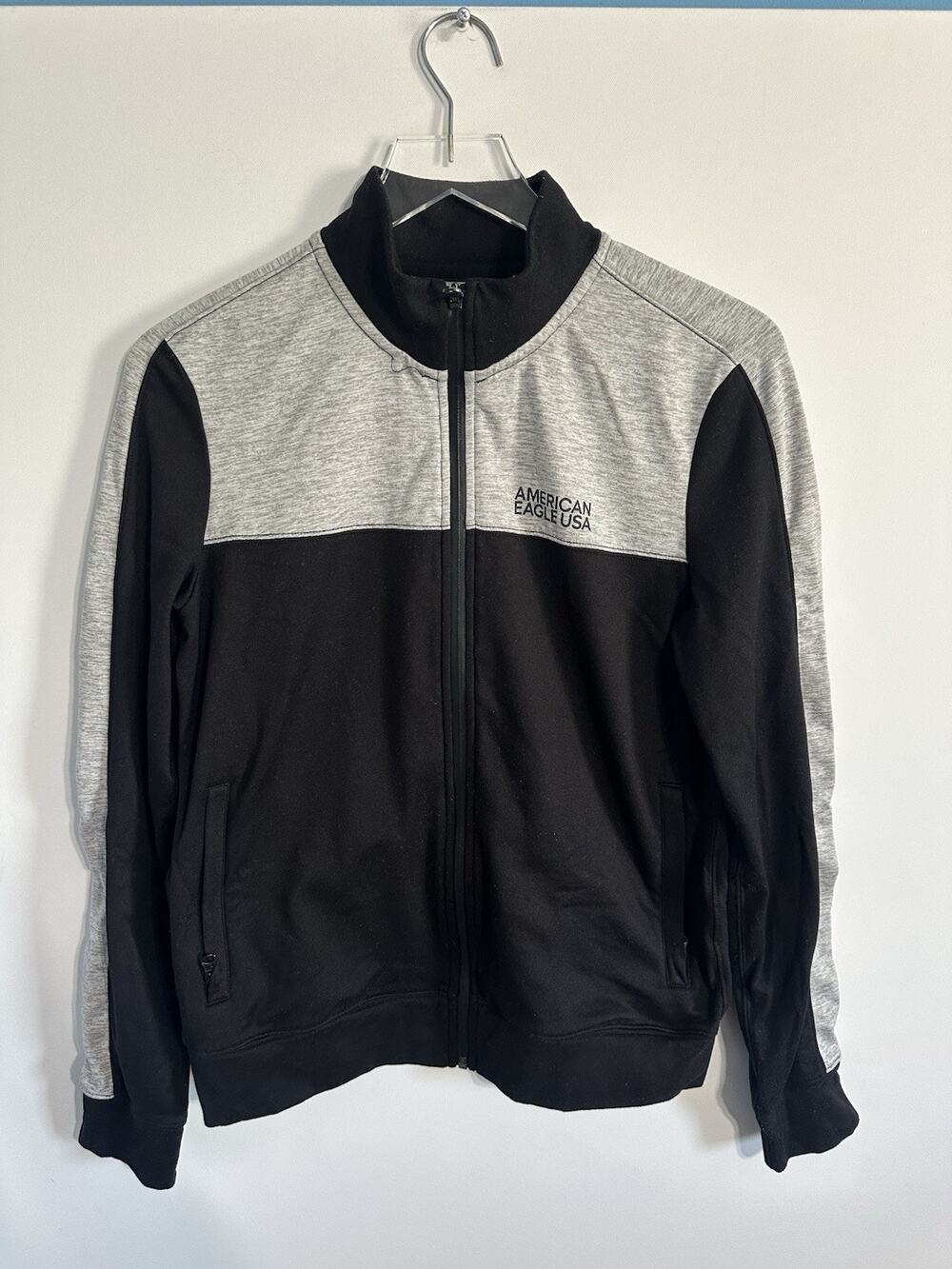 American Eagle USA Jacket Women XS Black Gray Full Zip Track Active